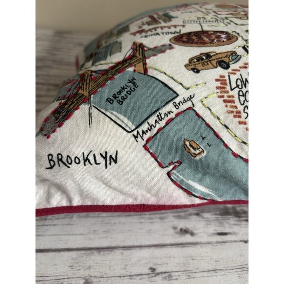 Alice Tait New York City Map Printed Embroidered Pillow Feather Filled 13” X 20” - Picture 4 of 15